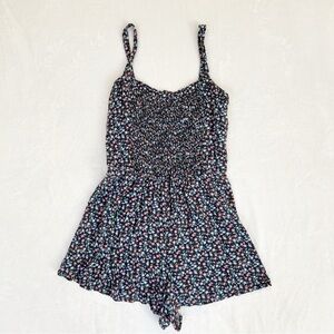 Abercrombie & Fitch Floral Blue Smocked Romper Large Pool Beach Spaghetti Straps